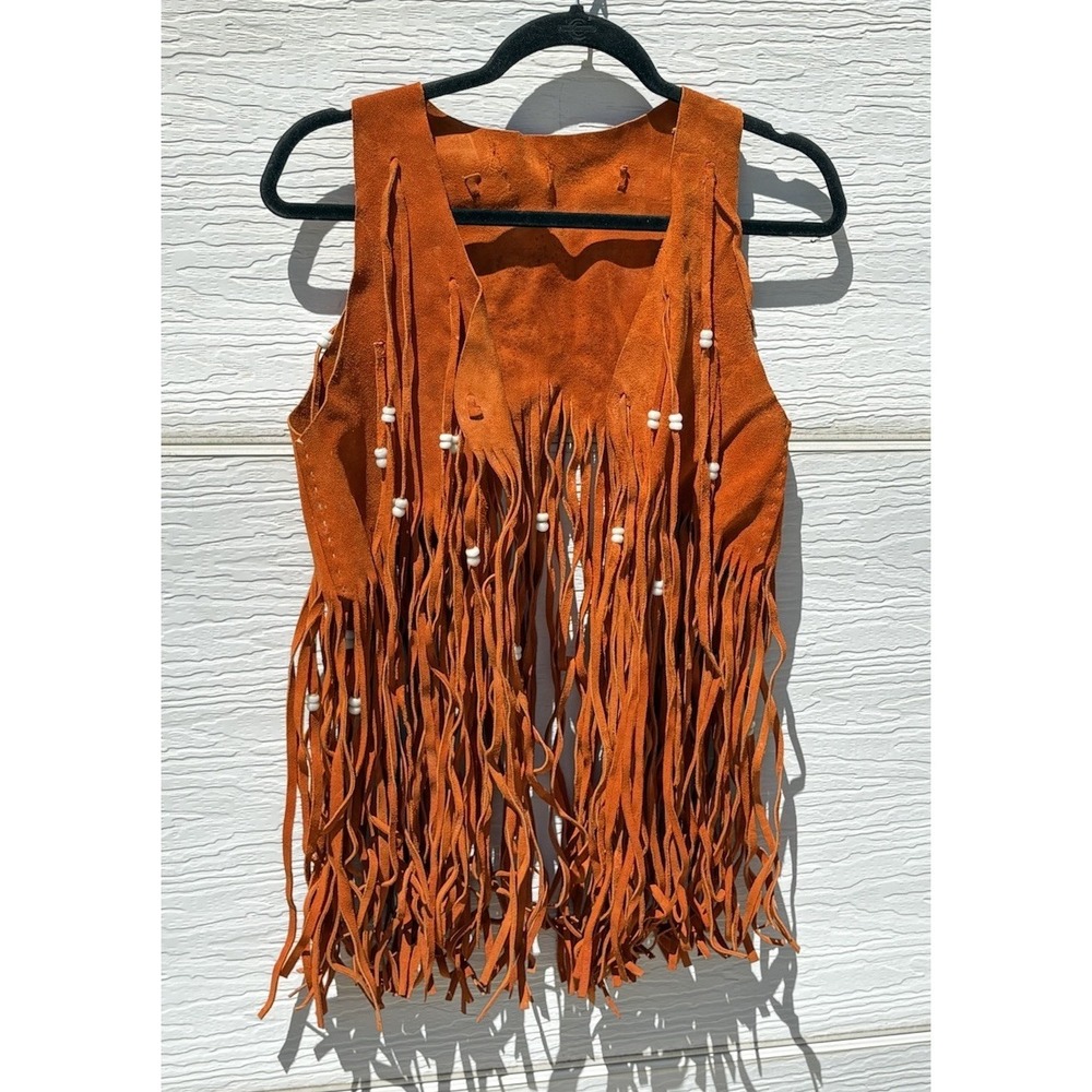 Terracotta Fringe Open Vest Boho Festival Western Hippie Suede  Unisex Small